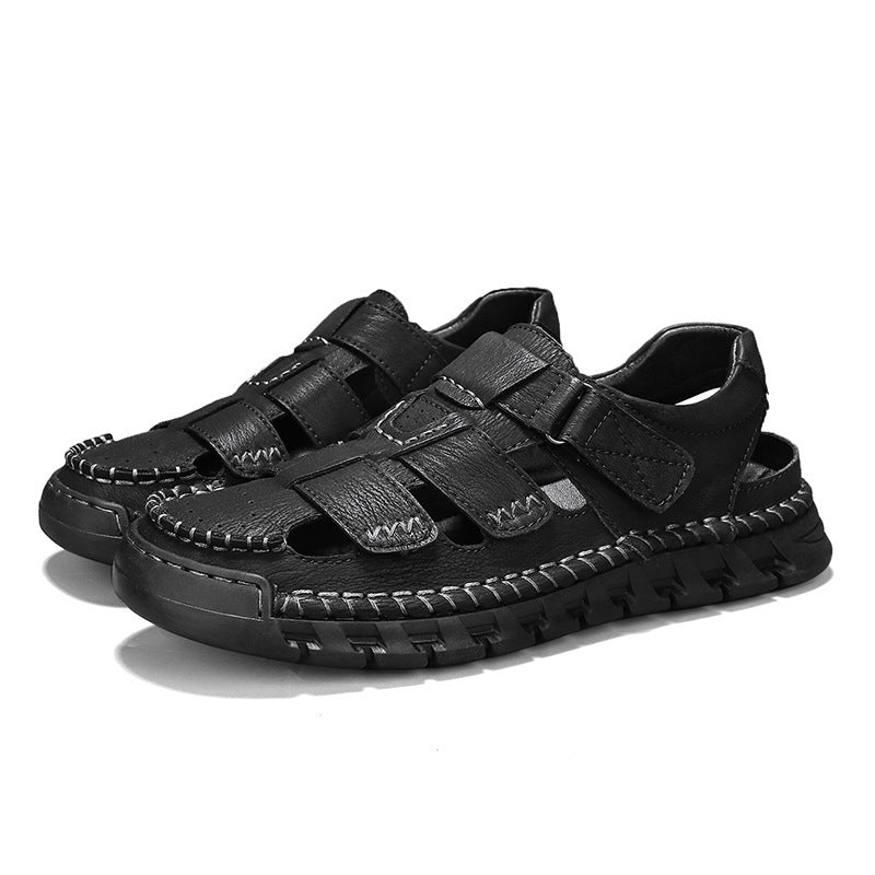 Men’s Simple Leather Non-Slip Sandals – Comfortable Casual Summer Footwear