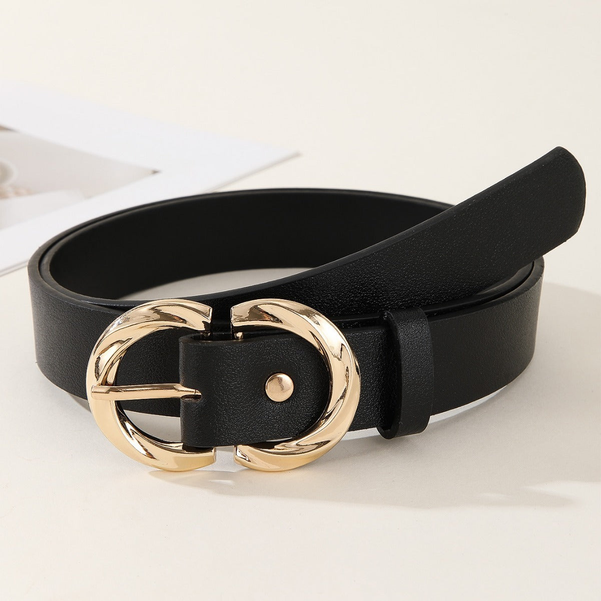 Women’s Leather Belt with Gold Buckle – Stylish Casual & Dress Accessory