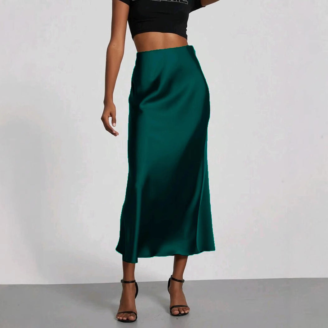 Women’s Slim Fit Satin Skirt – Chic Solid High Waist Long Skirt