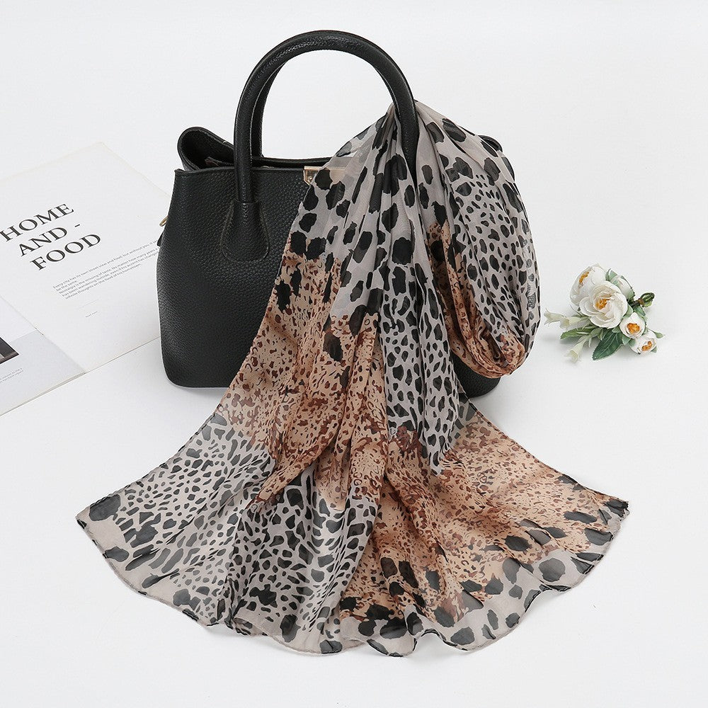 Elegant Chiffon Printed Silk Scarf – Lightweight Lotus Pond Moonlight Wrap for Women