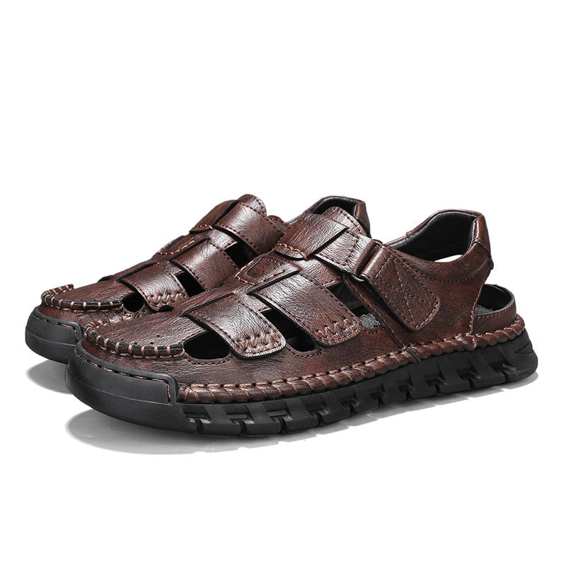Men’s Simple Leather Non-Slip Sandals – Comfortable Casual Summer Footwear