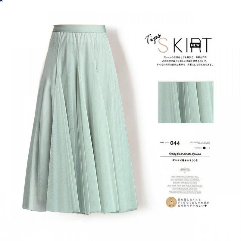 Women’s Pleated Mesh Midi Skirt – Elegant High Waist Swing Tulle Skirt