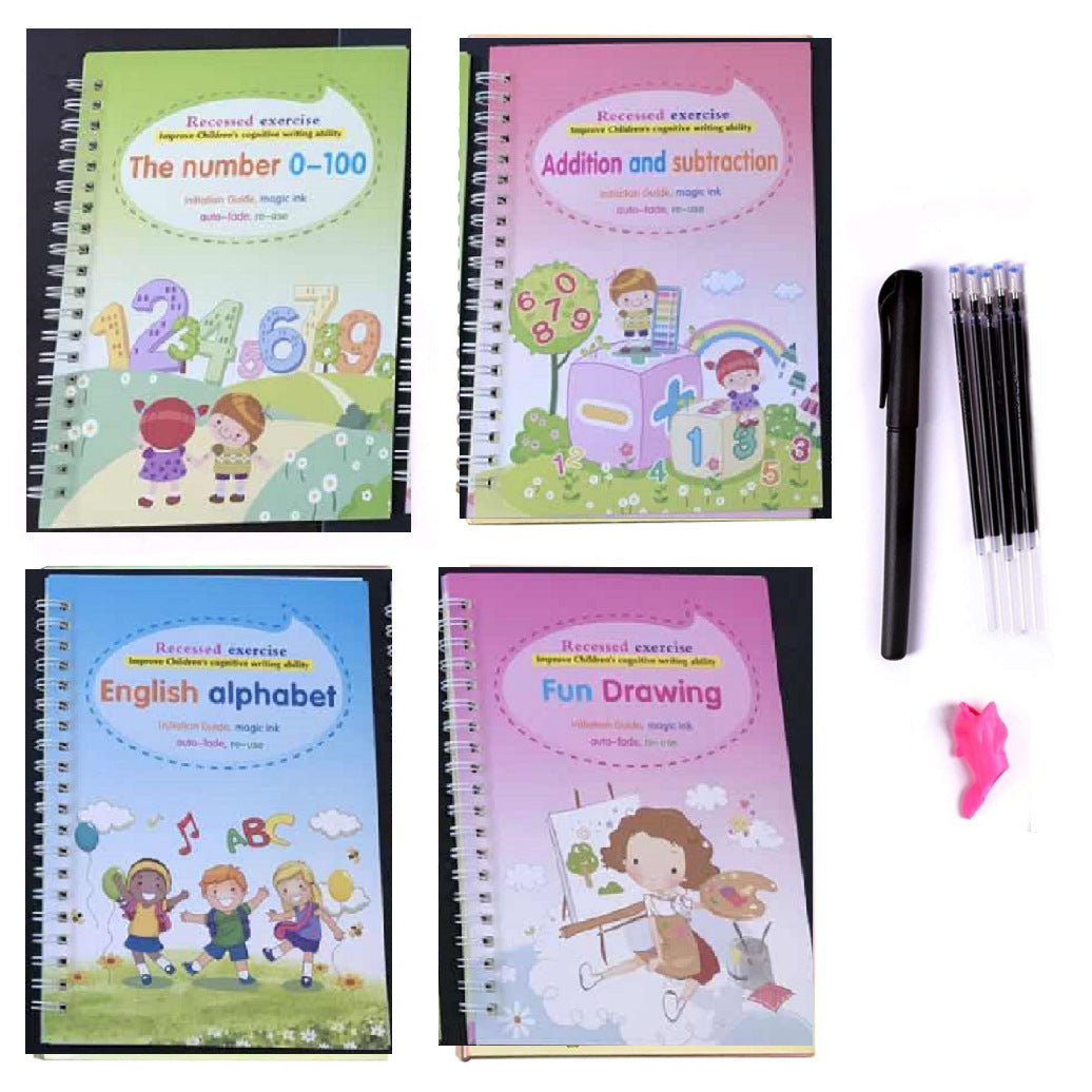 Magic Practice Copybook for Kids – Reusable Handwriting Workbook Set (Alphabet, Numbers, Drawing, Math)