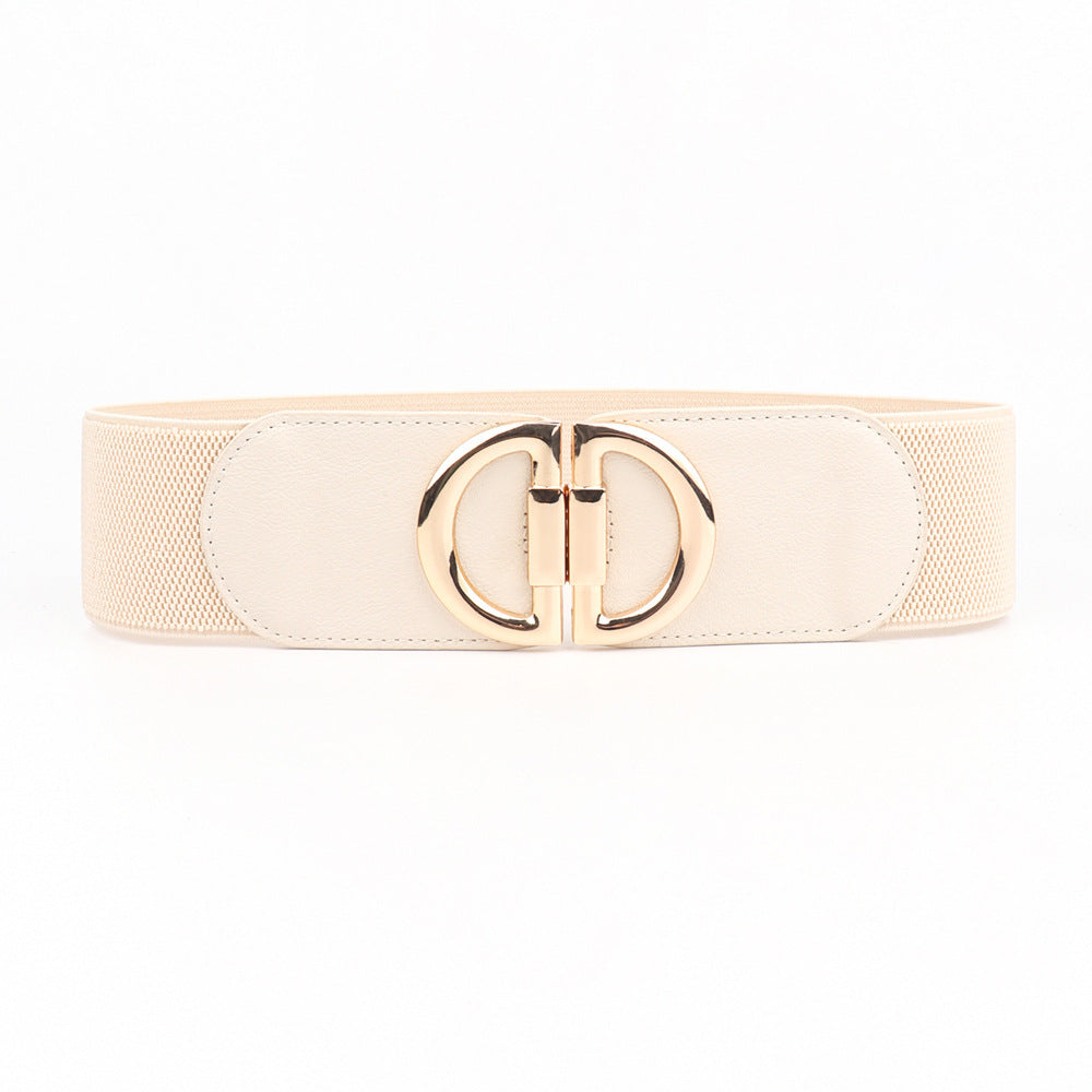 Women’s Elastic Wide Belt with Gold Buckle – Fashion Waist Cincher