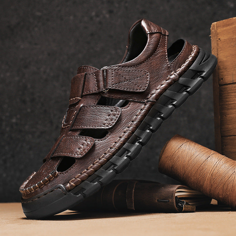 Men’s Simple Leather Non-Slip Sandals – Comfortable Casual Summer Footwear