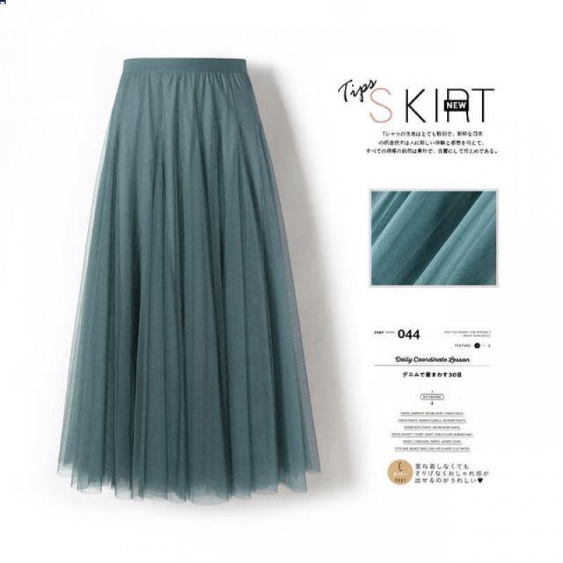 Women’s Pleated Mesh Midi Skirt – Elegant High Waist Swing Tulle Skirt