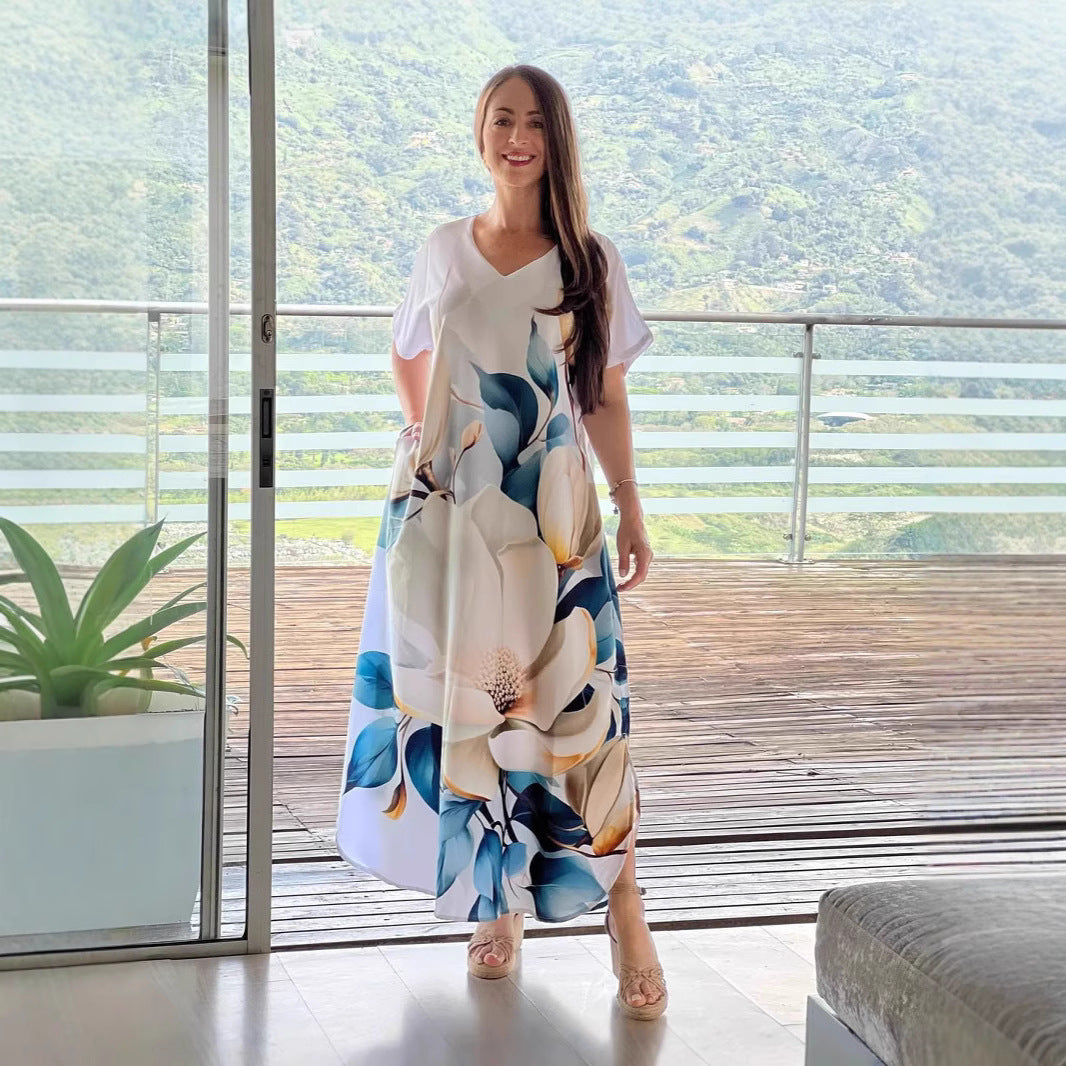 European & American Printed Loose Maxi Dress – Elegant Summer Women’s Fashion