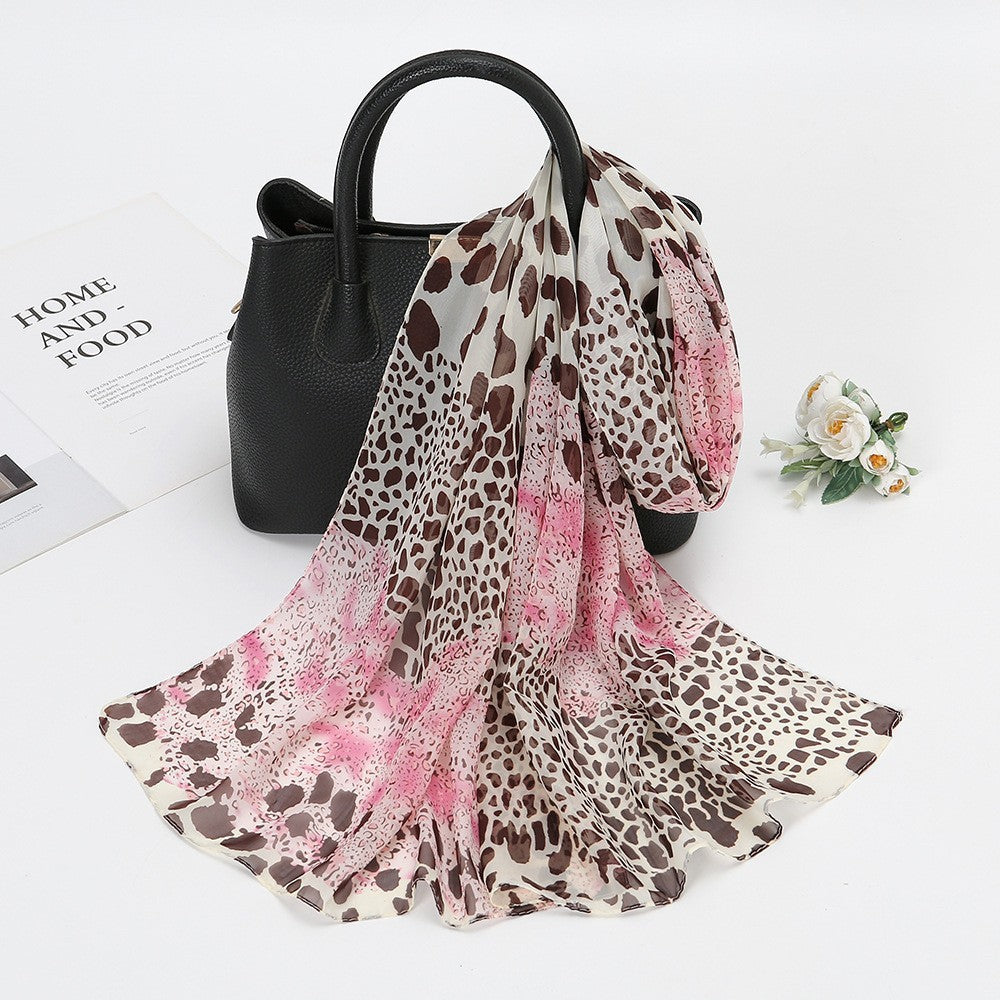 Elegant Chiffon Printed Silk Scarf – Lightweight Lotus Pond Moonlight Wrap for Women