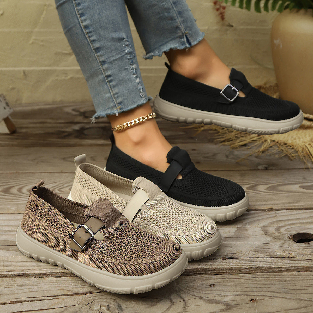 Women’s Breathable Slip-On Sneakers – Comfortable Soft Sole Walking Shoes