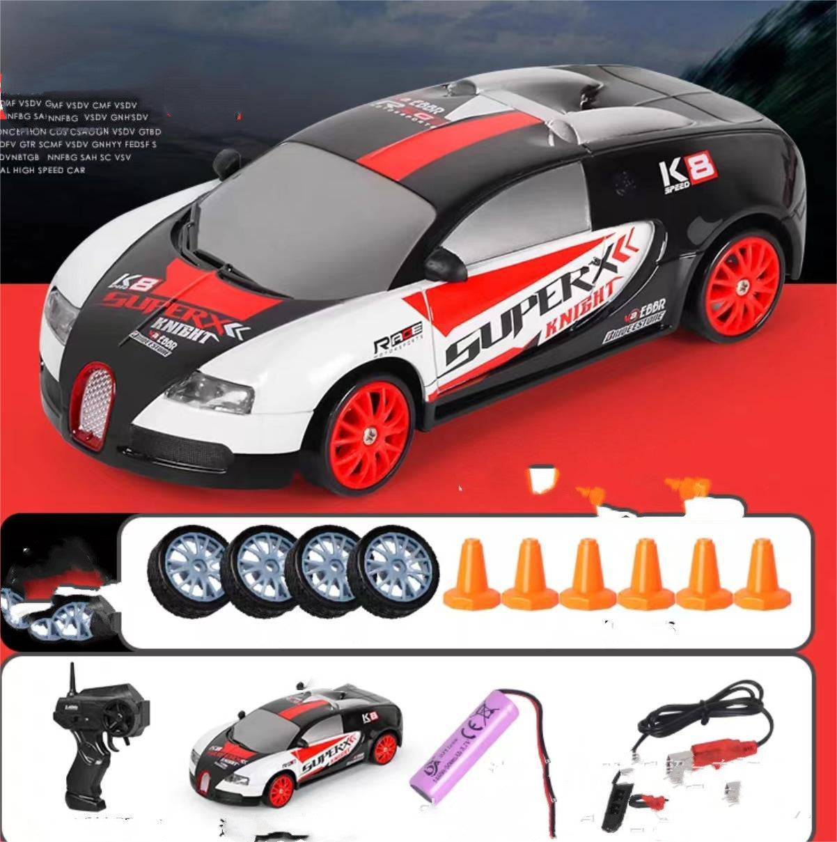 2.4G 4WD Drift RC Car – Remote Control Racing Car with LED Lights & Extra Tires for Kids