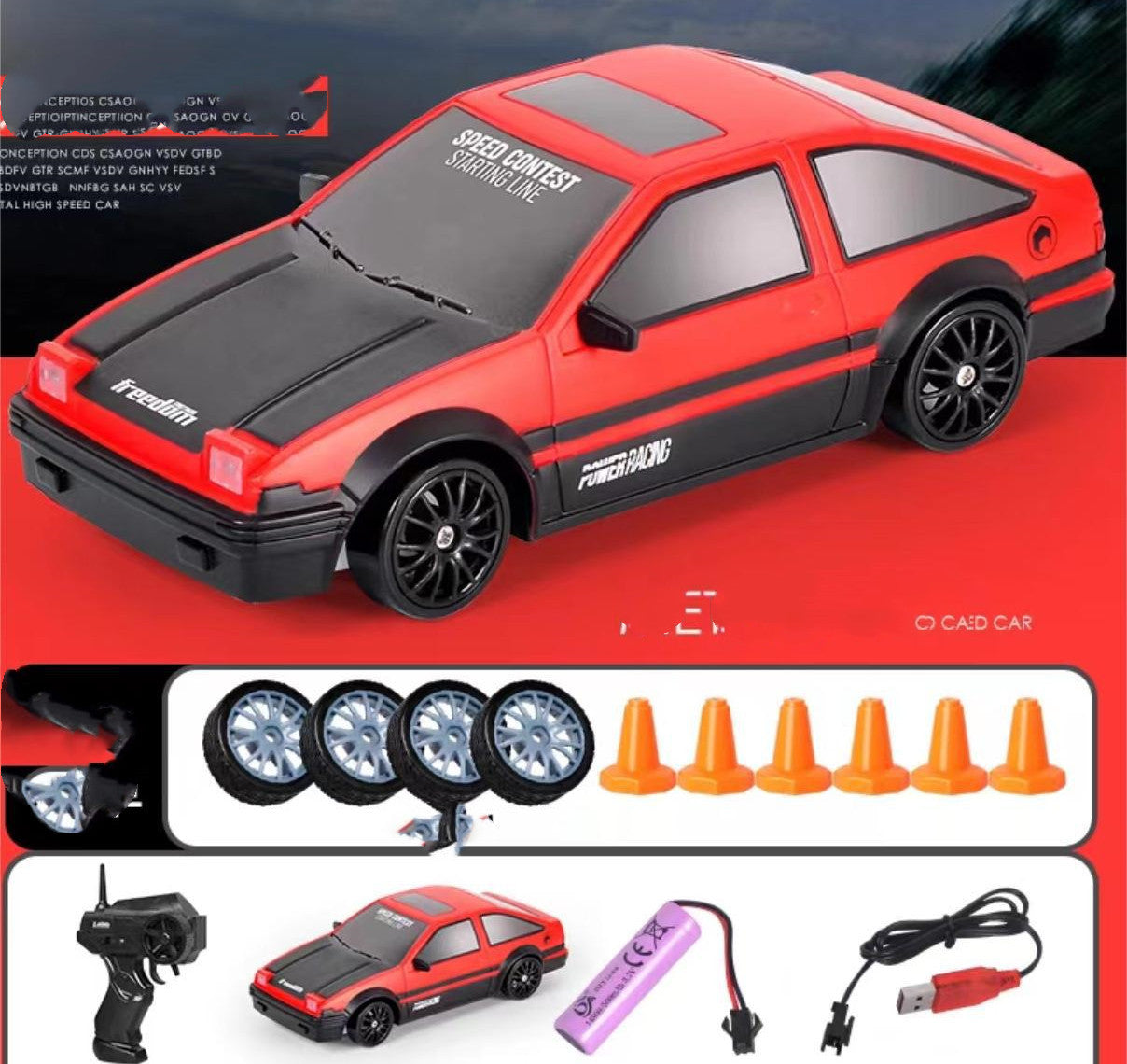 2.4G 4WD Drift RC Car – Remote Control Racing Car with LED Lights & Extra Tires for Kids