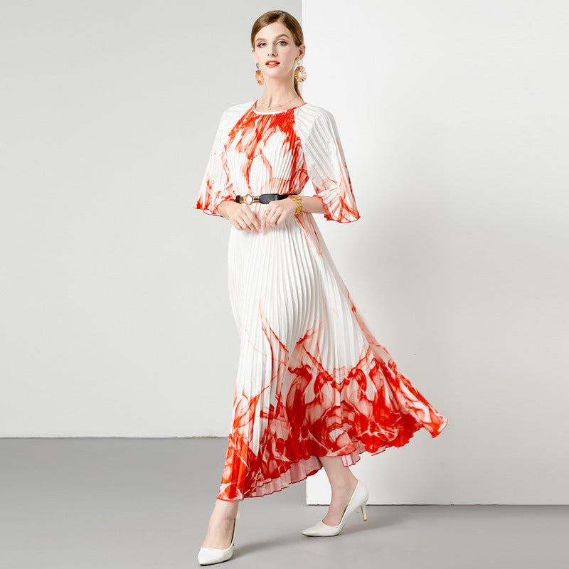 3-Color Pleated Oversized Swing Dress – Elegant Flowy Maxi Dress for Women