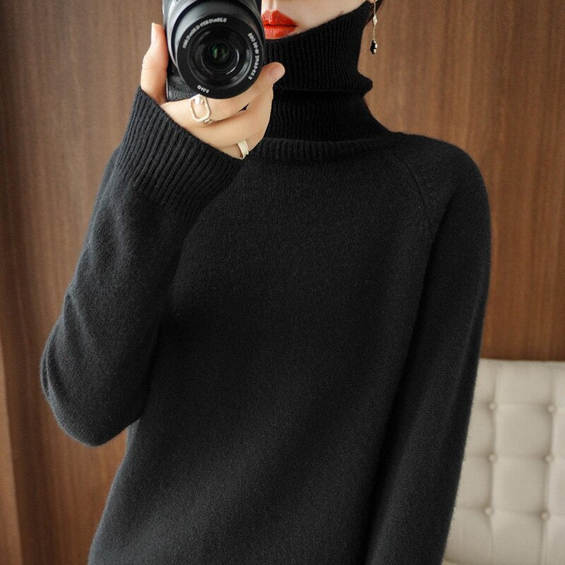 Women’s Slim Fit High Collar Sweater – Long-Sleeved Knitted Winter Top