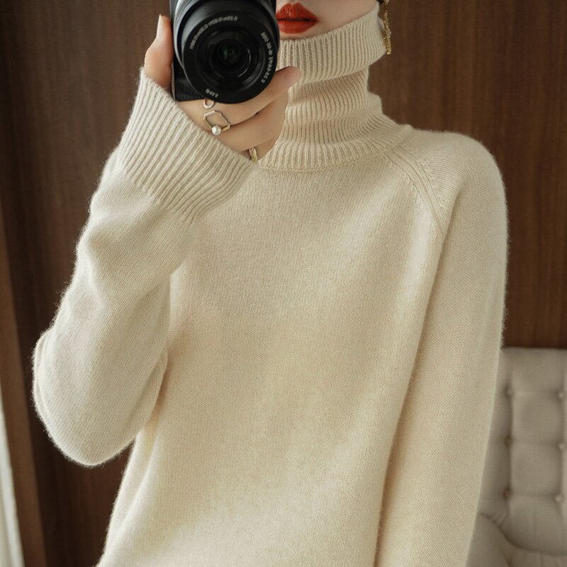 Women’s Slim Fit High Collar Sweater – Long-Sleeved Knitted Winter Top