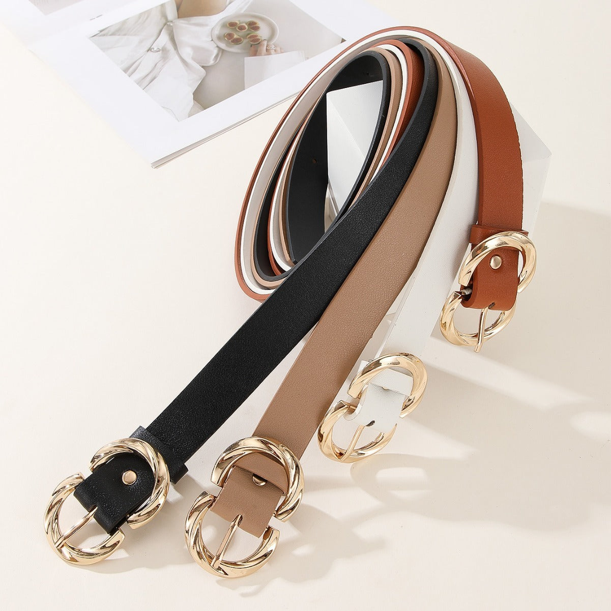 Women’s Leather Belt with Gold Buckle – Stylish Casual & Dress Accessory