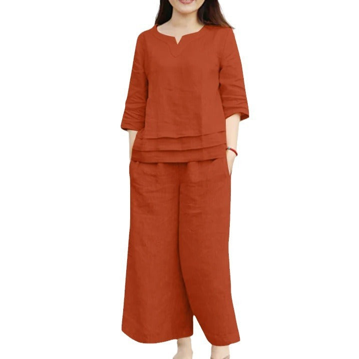 Casual Women’s 2-Piece Linen Set – Loose Shirt & Wide-Leg Pants Co-ord