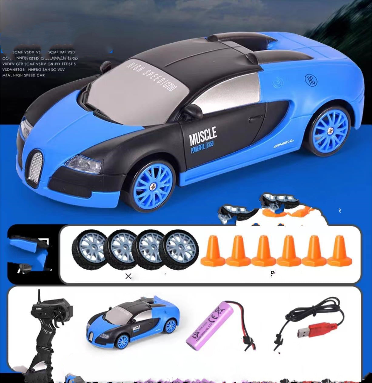 2.4G 4WD Drift RC Car – Remote Control Racing Car with LED Lights & Extra Tires for Kids
