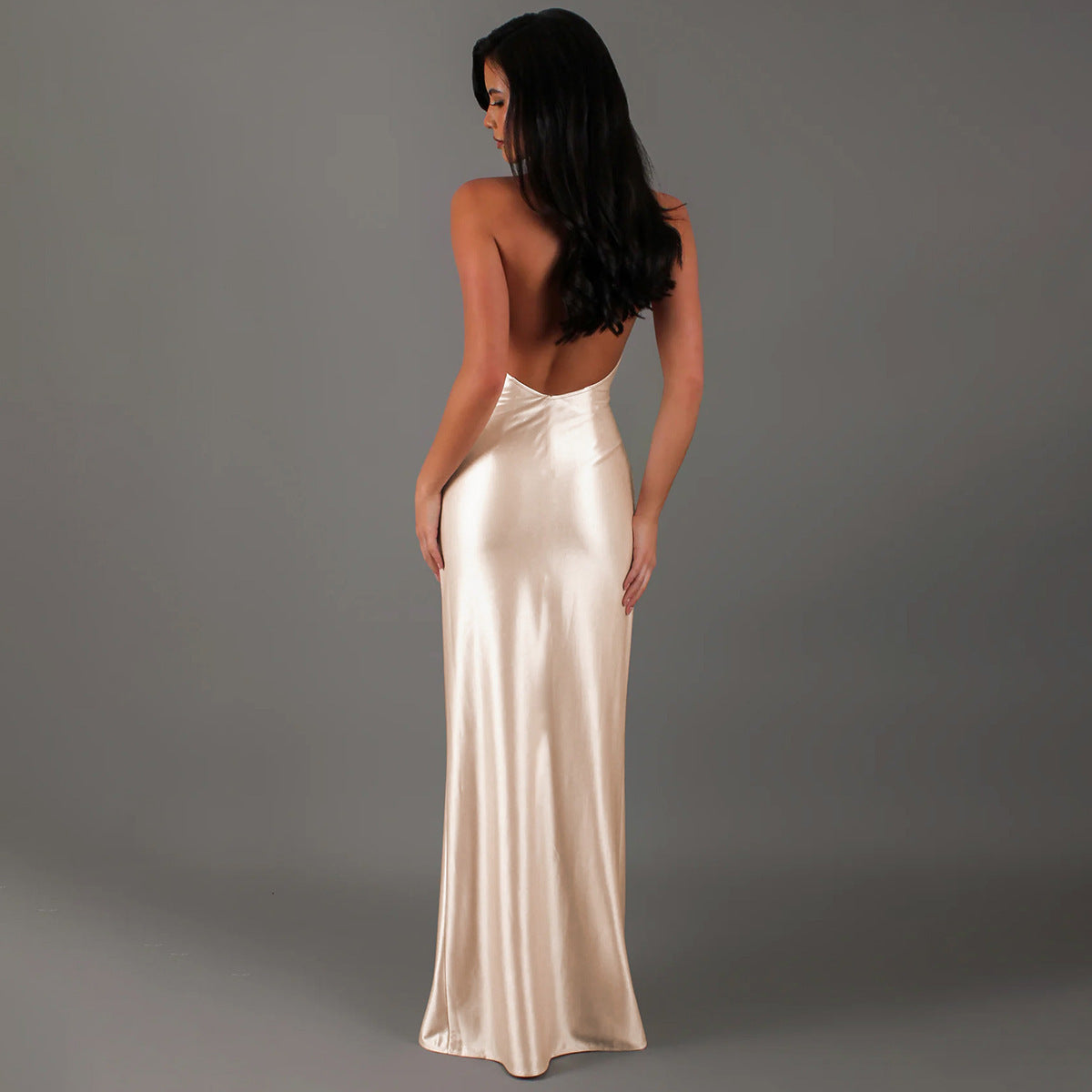 Women’s Deep V Halter Backless Dress – Sexy Evening Party Gown