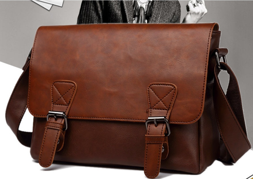 Men’s Vintage Leather Satchel – One-Shoulder Messenger Crossbody Bag