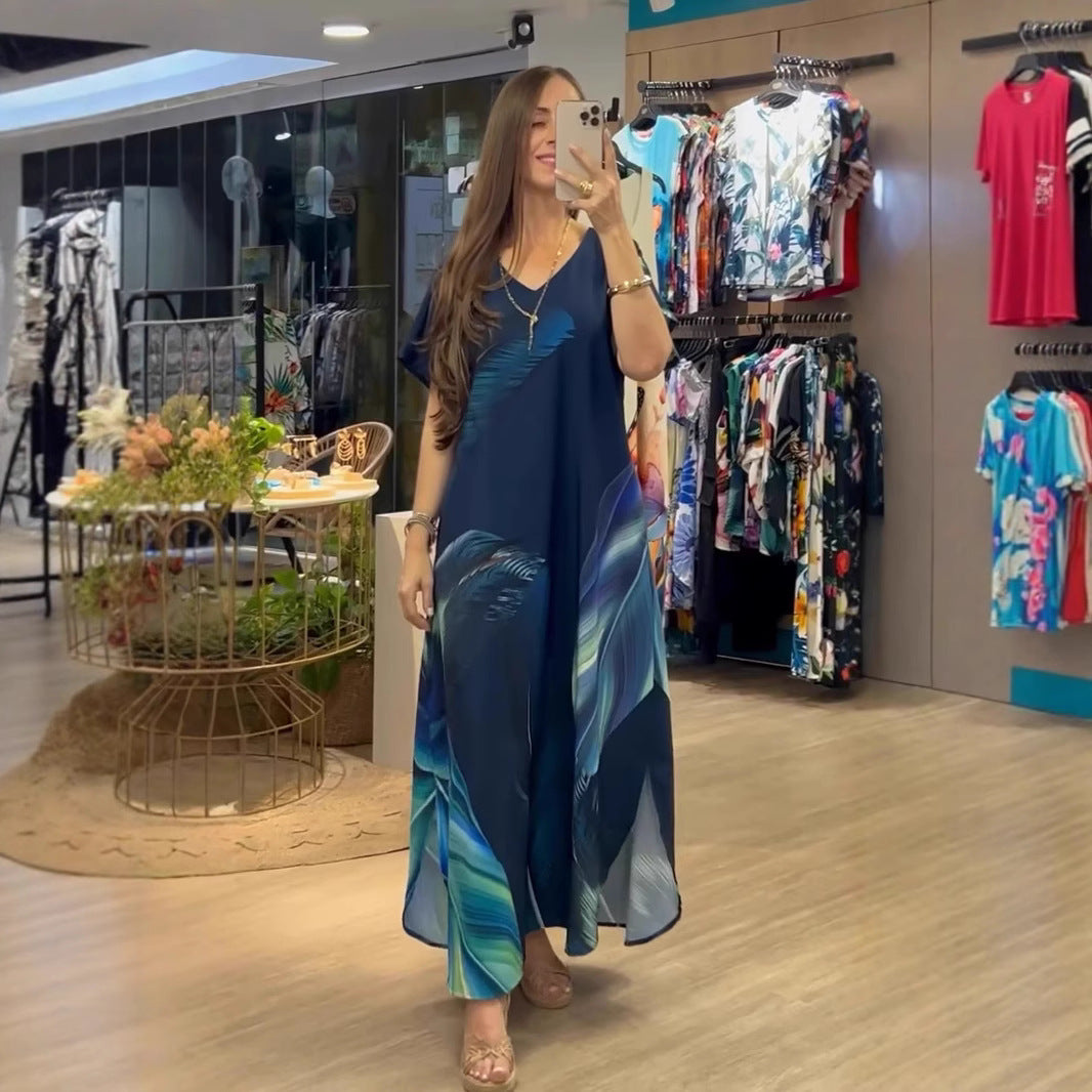 European & American Printed Loose Maxi Dress – Elegant Summer Women’s Fashion