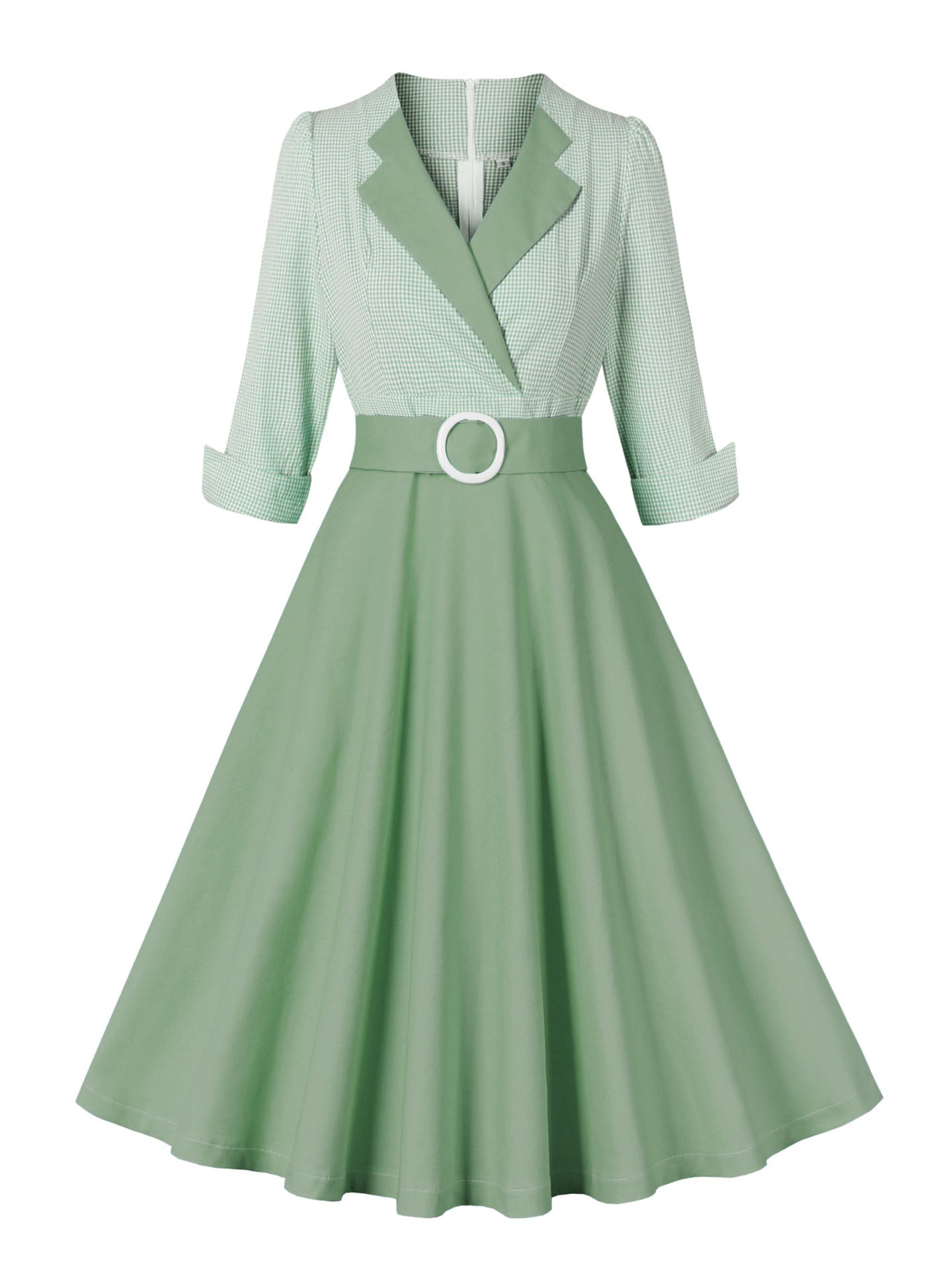 Elegant Retro Swing Dress for Women – Vintage Style Cotton Midi Dress with Belt
