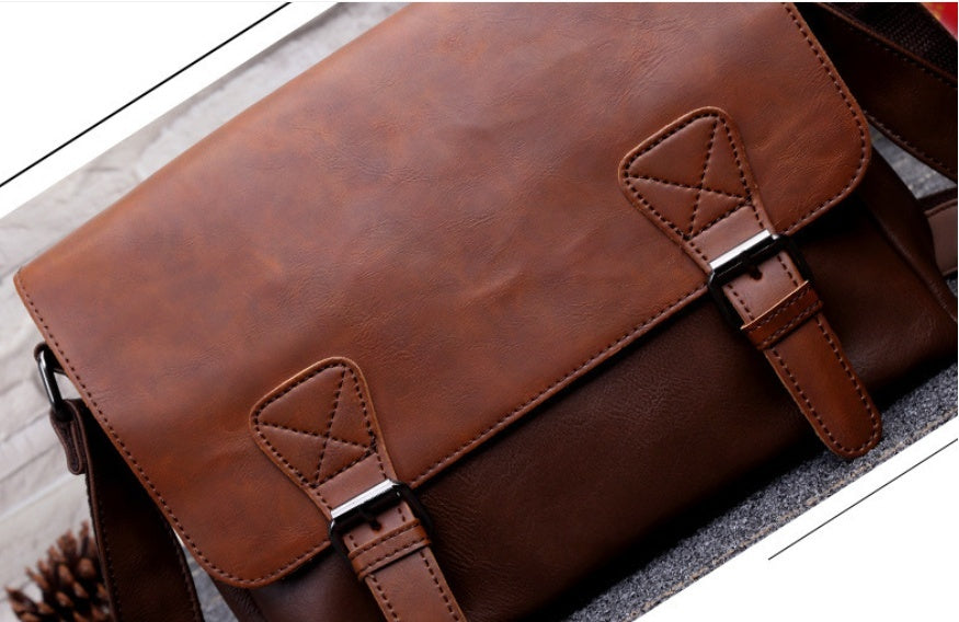 Men’s Vintage Leather Satchel – One-Shoulder Messenger Crossbody Bag