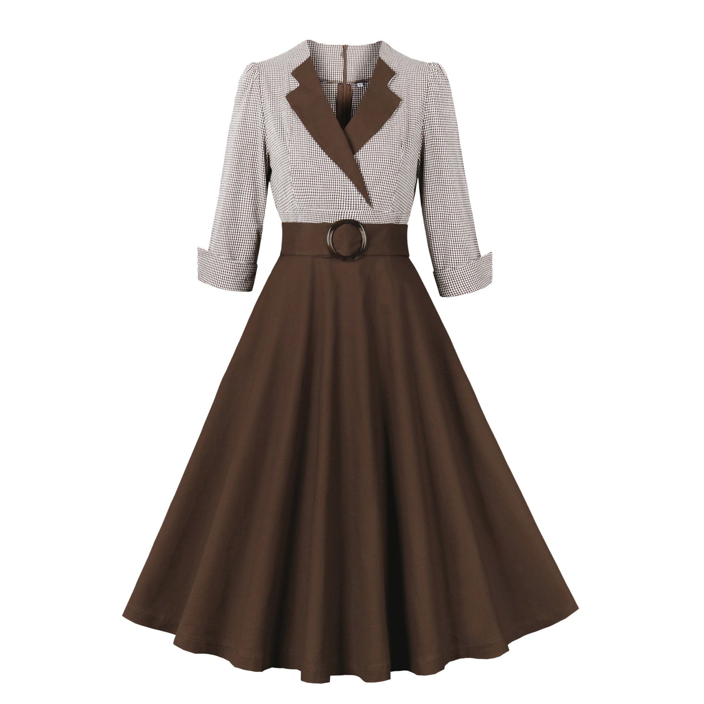 Elegant Retro Swing Dress for Women – Vintage Style Cotton Midi Dress with Belt