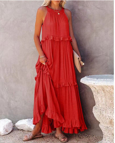 Summer Halter Neck Maxi Dress – Backless Beach Ruffle Dress for Women