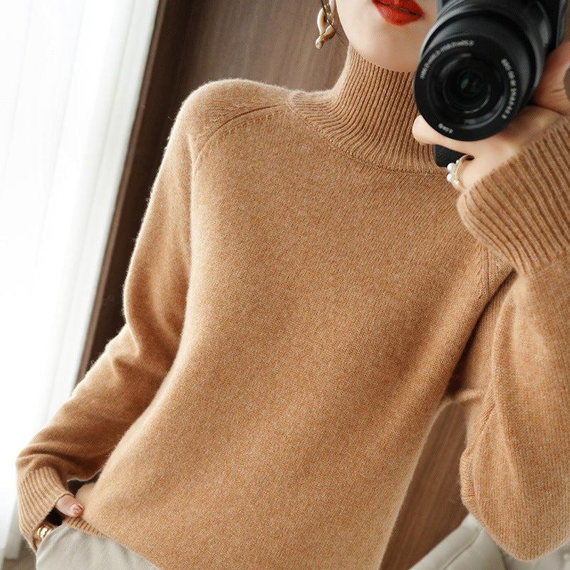 Women’s Slim Fit High Collar Sweater – Long-Sleeved Knitted Winter Top