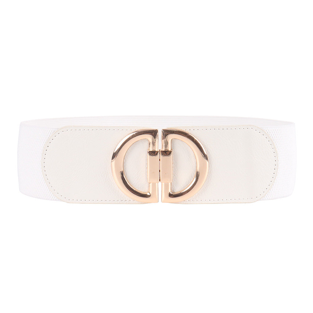 Women’s Elastic Wide Belt with Gold Buckle – Fashion Waist Cincher