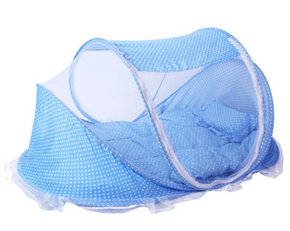 Foldable Baby Bed with Pillow & Mosquito Net – Portable Newborn Sleeping Set
