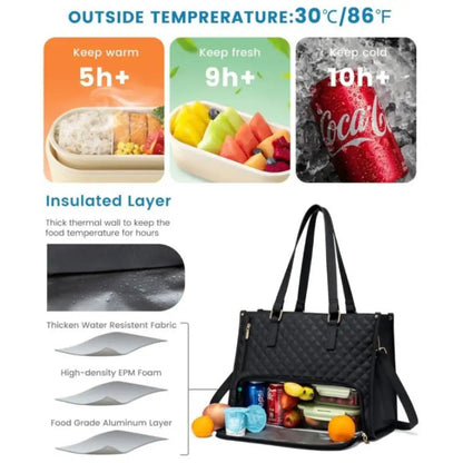 Women’s Insulated Tote Bag – Fashion Lunch Bag & Laptop Handbag