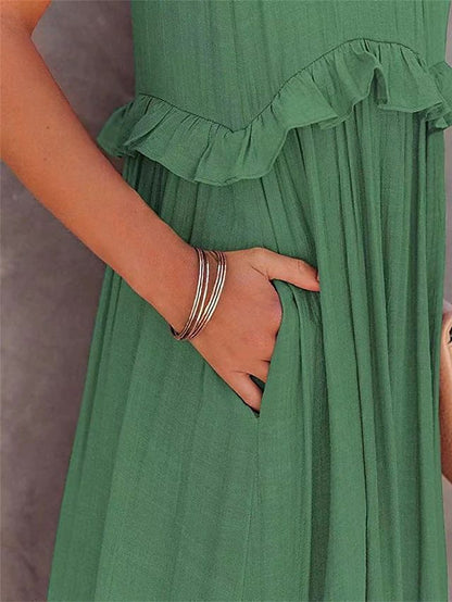 Summer Halter Neck Maxi Dress – Backless Beach Ruffle Dress for Women