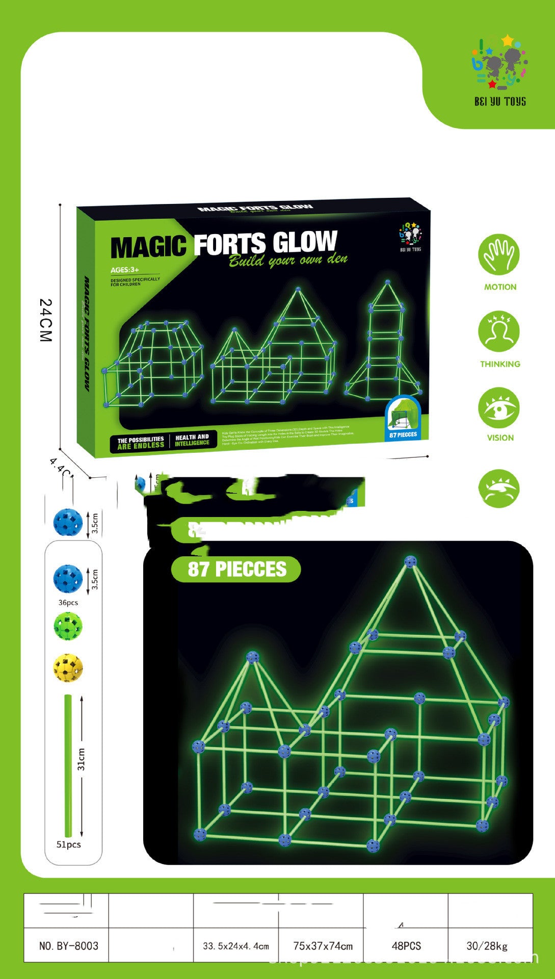 Fort Building Kit for Kids – DIY Construction Blocks Set for Tents, Castles & Playhouses