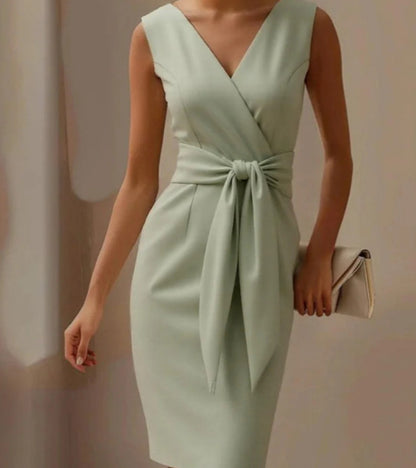 Elegant Bow Tie Waist Dress – Women’s Slim Fit Office & Party Wear