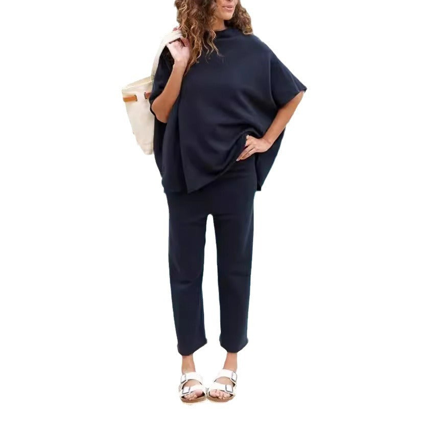 Women’s Casual Wide-Leg Pants Suit – Dolman Sleeve Pullover Two-Piece Set