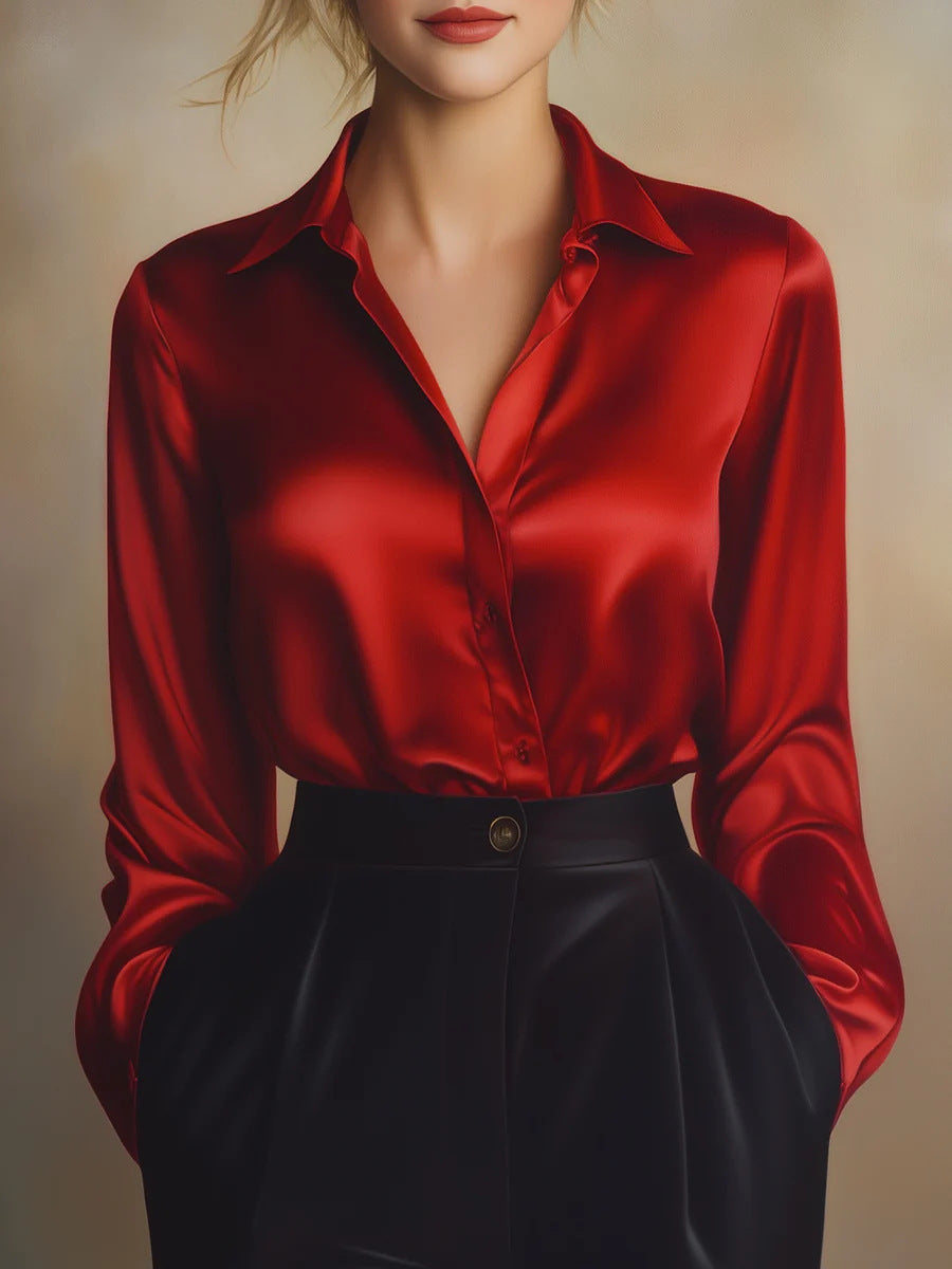 Women’s Satin Loose Shirt – Elegant Casual Long Sleeve Blouse
