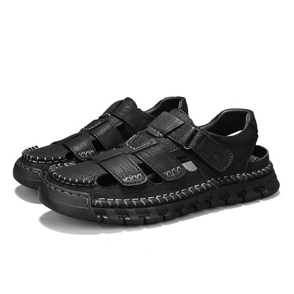 Men’s Simple Leather Non-Slip Sandals – Comfortable Casual Summer Footwear