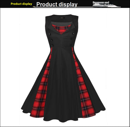 Women’s Retro Hepburn Style Swing Dress – Elegant Waist-Tight Vintage Party Wear
