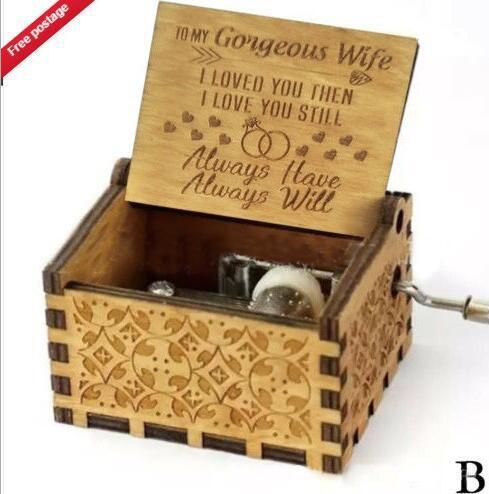 Wooden Hand-Crank Music Box – Engraved Vintage Gift for Kids & Adults