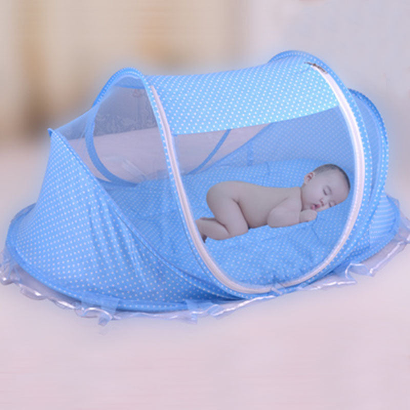 Foldable Baby Bed with Pillow & Mosquito Net – Portable Newborn Sleeping Set