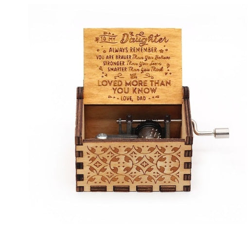 Wooden Hand-Crank Music Box – Engraved Vintage Gift for Kids & Adults