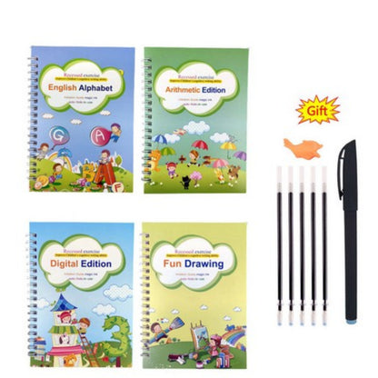 Magic Practice Copybook for Kids – Reusable Handwriting Workbook Set (Alphabet, Numbers, Drawing, Math)
