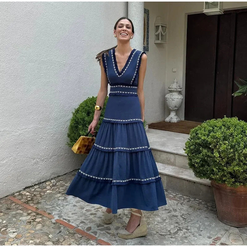 Women’s Retro Elegant Maxi Dress – Sleeveless Summer Party Wear