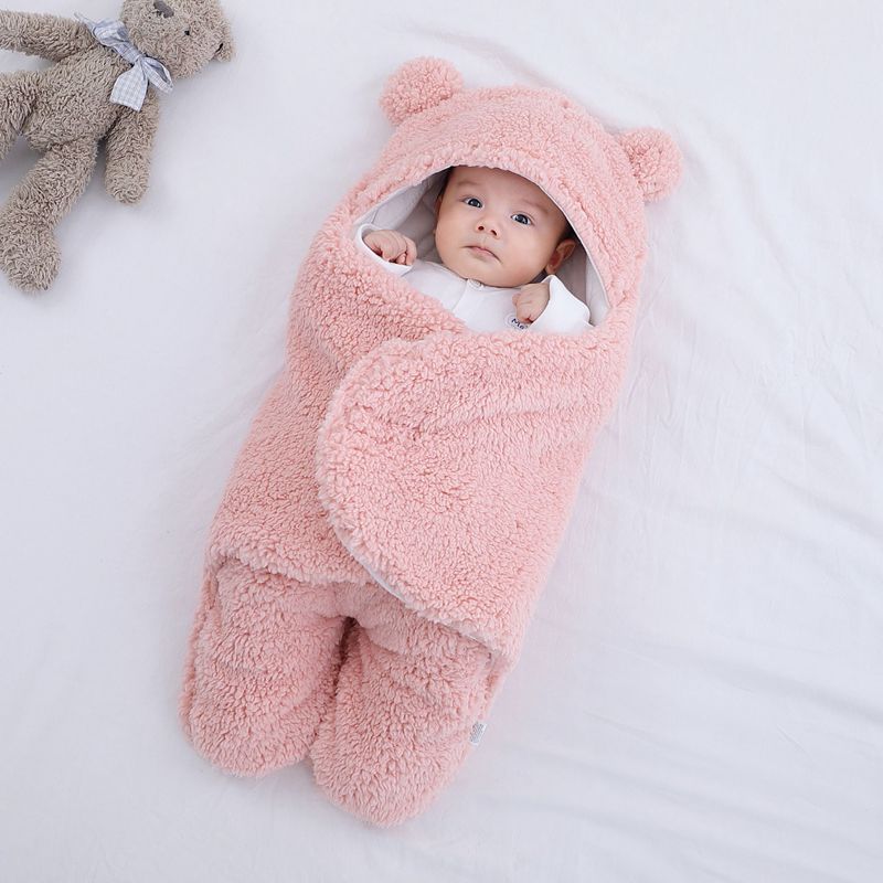 Baby Sleeping Bag Envelope – Winter Swaddle Blanket with Bear Design for Newborns