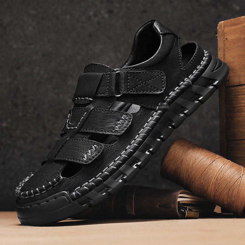 Men’s Simple Leather Non-Slip Sandals – Comfortable Casual Summer Footwear