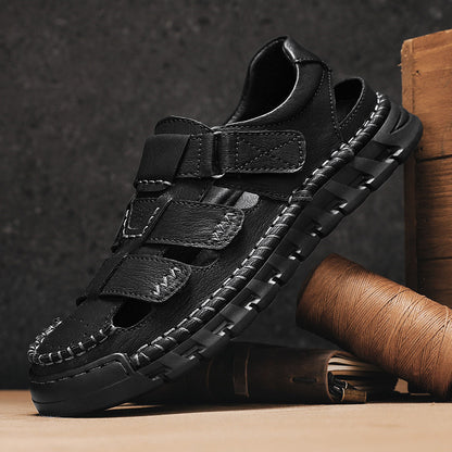 Men’s Simple Leather Non-Slip Sandals – Comfortable Casual Summer Footwear