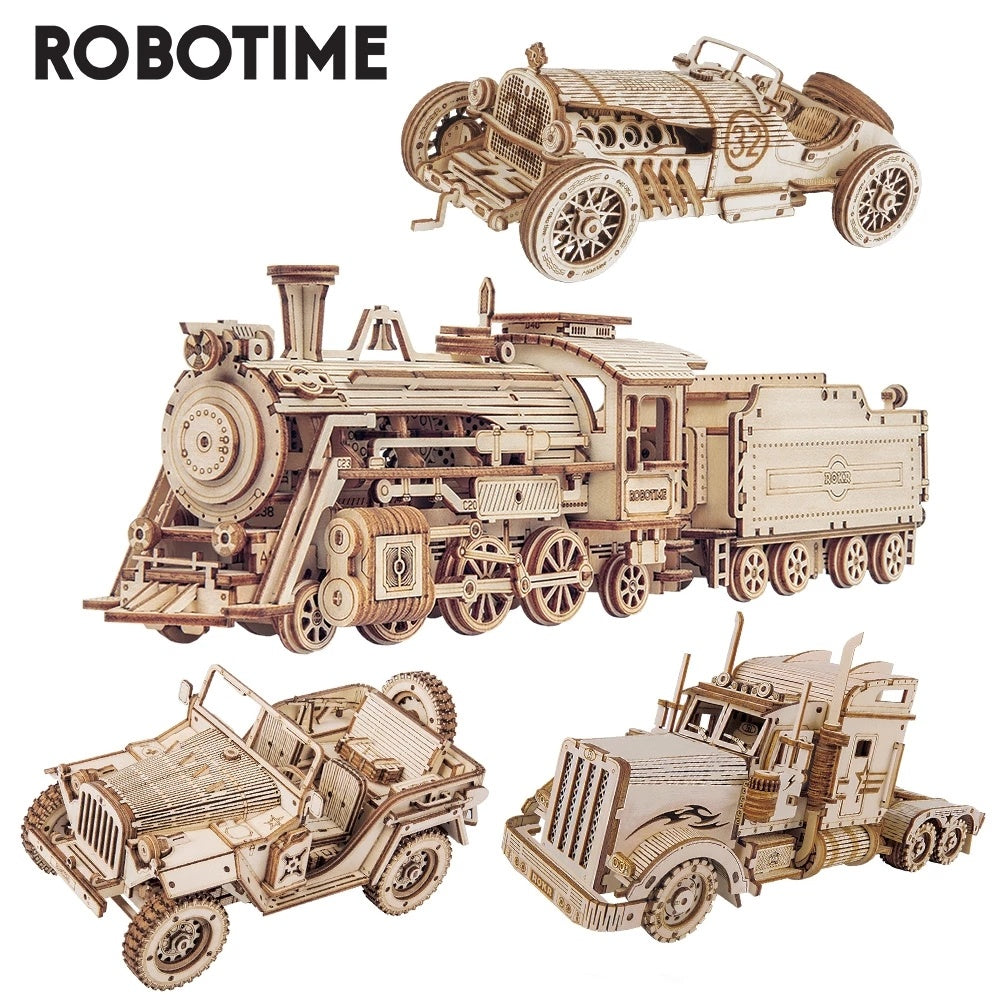 Robotime 3D Wooden Puzzle Steam Train – DIY Mechanical Prime Express Model Toy