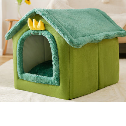 Foldable Pet House – Warm Enclosed Dog & Cat Bed with Removable Cushion
