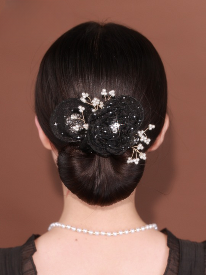 Collection 4 : Light Luxury Camellia Bow Hair Bun Maker  Elegant Black Starry Mesh Twist / Coil / Braider & Headdress Hair Insert Accessories for Women